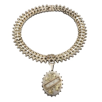 Lot 126 - A Victorian silver book chain collar and locket necklace