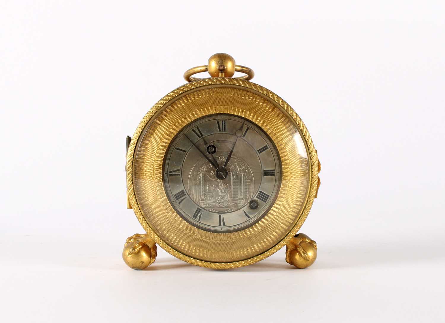 Lot A Small 19th Century Gilt Brass Travelling or Bedside Clock