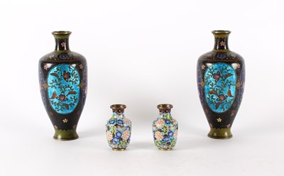 Lot Two Pairs of Early-Mid 20th Century Japanese Cloisonne Enamel Vases