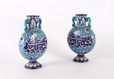 Lot A Pair of 19th Century Iznik Style Pottery Pilgrim or Moon Flasks