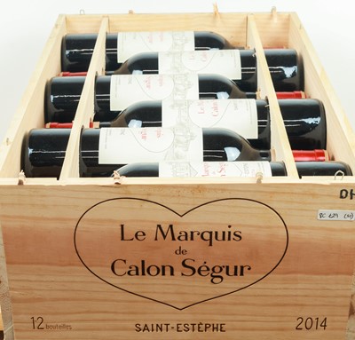 Lot 80 - 12 bottles in OWC ‘Le Marquis’ de Calon Segur (2nd Wine of Chateau Calon Segur Grand Cru Classe) St Estephe 2014