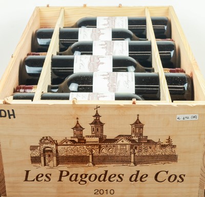 Lot 12 bottles in OWC ‘Les Pagodes’ de Cos (2nd Wine of Chateau Cos d’Estournel Grand Cru Classe) St Estephe 2010