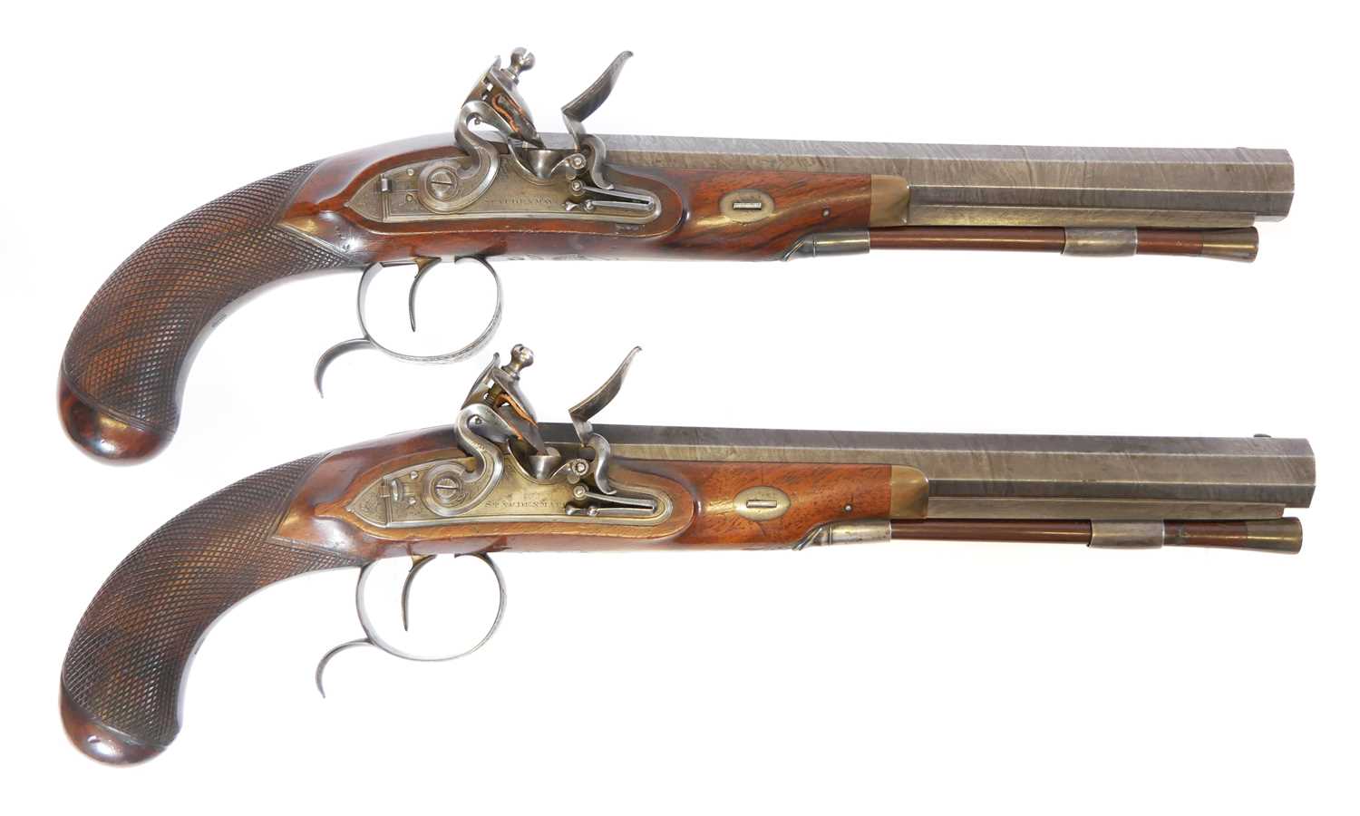 Lot Fine pair of 30 bore flintlock duelling...