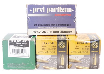Lot 8x57 JS Mauser ammunition, 137 rounds by...