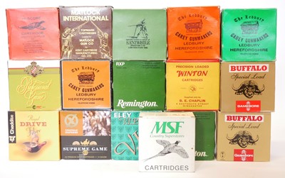 Lot Sixteen full boxes of 12 bore paper cased...