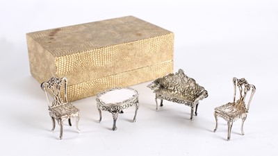 Lot 10 - A Suite of Elizabeth II Silver Miniature or Doll's House Furniture Presented in the Original Fitted Box