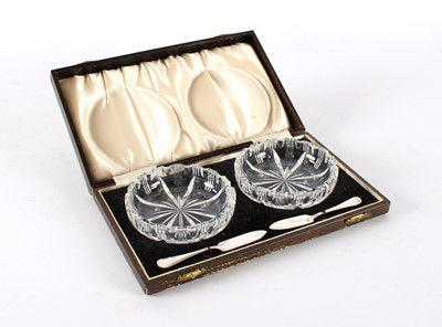 Lot 17 - An Elizabeth II Silver and Cut Clear Glass Butter Knife and Dish Set in Original Fitted Box