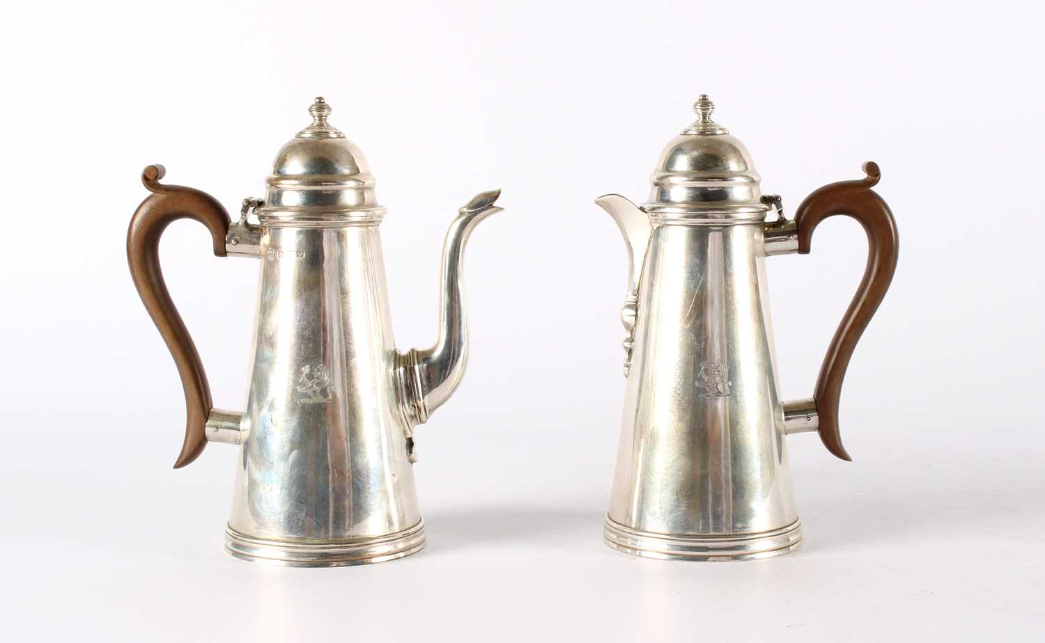 Lot 34 - A Pair of George V Silver Coffee and Chocolate Pots in the Georgian Taste