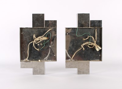 Lot Pair of Italian Modernist Glass and Stainless Steel Wall Lights