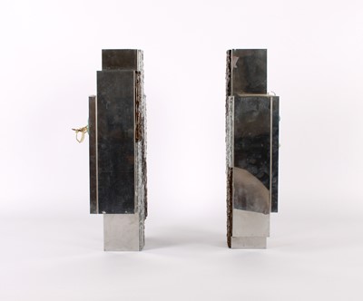 Lot Pair of Italian Modernist Glass and Stainless Steel Wall Lights