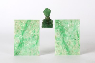 Lot 73 - A Pair of Chinese 'Longevity' Carved and Pierced Jadeite Panels