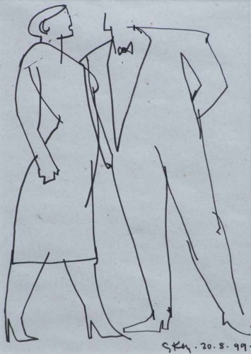 366 - Geoffrey Key, Dancers, ink, together with a book (2).