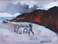 Lot 436 - William Turner, Lobster Pots, Tallon Bay, Cornwall, oil.