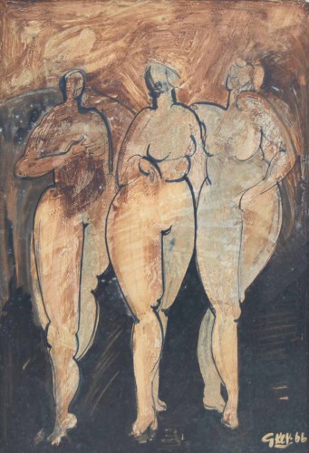 555 - Geoffrey Key, Three Graces, mixed media.