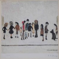 Lot 608 - After L.S. Lowry, Group of Children, signed print.