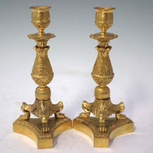Lot 44 - A pair of regency design gilt metal column sticks