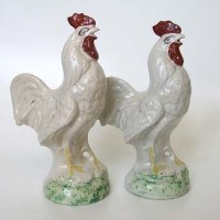 Lot 164 - Pair of Staffordshire cockerels.