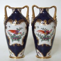 Lot 178 - Pair of grainger blue scale vases.