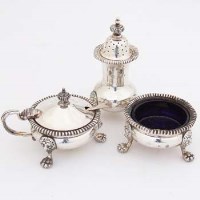 Lot 277 - Silver three piece condiment set.