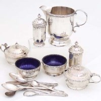 Lot 335 - Silver six-piece condiment set, small jug