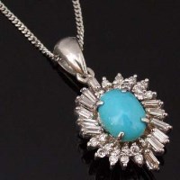 Lot 396 - Turquoise and diamond cluster pendant, the