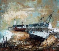 Lot 439 - Julien Porisse, Boats on the shoreline, oil