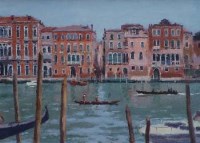 Lot 452 - Ronald Morgan, Boats on the Grand Canal, Venice, oil