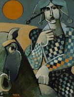 Lot 472 - Geoffrey Key, Horse & Jester, oil
