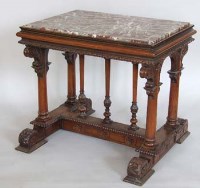 Lot 693 - Victorian walnut marble topped table.