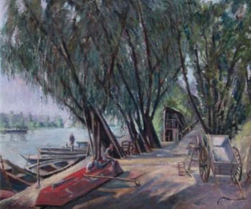 Lot 45 - Karl Hagedorn, River view, oil