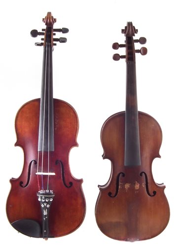 8 - Conservatory violin and one other with two cases and three bows.