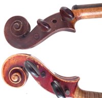 Lot 8 - Conservatory violin and one other with two cases and three bows.