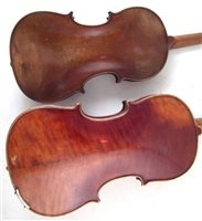 Lot 8 - Conservatory violin and one other with two cases and three bows.