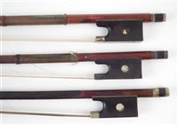 Lot 8 - Conservatory violin and one other with two cases and three bows.
