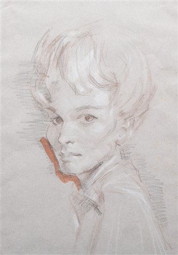 Lot 462 - Stephen Ward, Unidentified portrait of a girl, crayon and wash drawing.